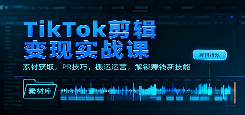 TikTok剪辑变现实战课：素材获取，PR技巧，搬运运营，解锁赚钱新技能-青年网赚