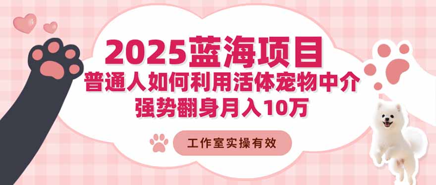 2025蓝海项目：普通人如何利用活体宠物中介，强势翻身月入10万-青年网赚
