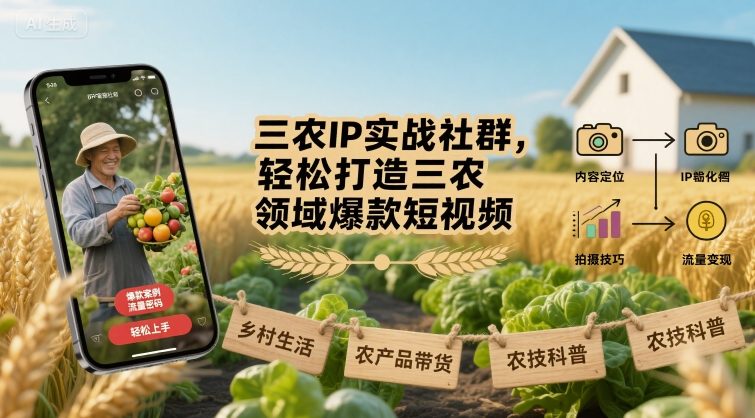三农IP实战社群，轻松打造三农领域爆款短视频-青年网赚