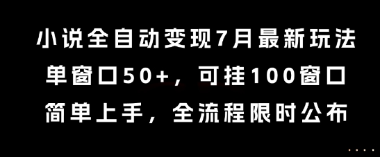 小说全自动变现7月玩法，单窗口50+，可挂100窗口，简单上手，全流程限时公布【揭秘】-青年网赚