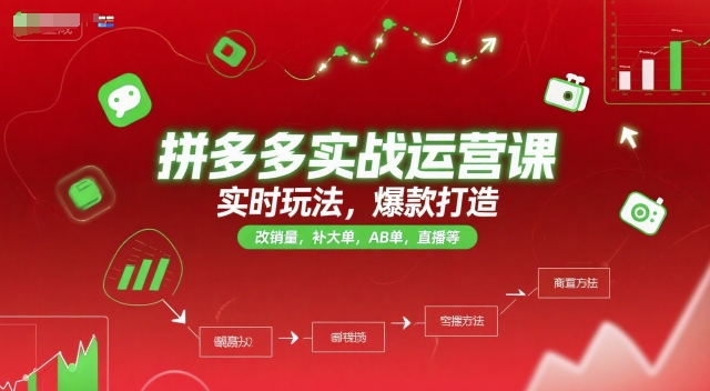 拼多多实战运营课，实时玩法，爆款打造，改销量，补大单，AB单，直播等(更新2025月)-青年网赚