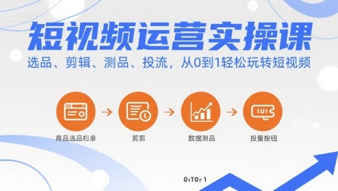 短视频运营实操课，选品、剪辑、测品、投流，从0到1轻松玩转短视频-青年网赚