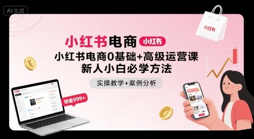 小红书电商0基础+高级运营课，新人小白必学方法，实操教学+案例分析-青年网赚