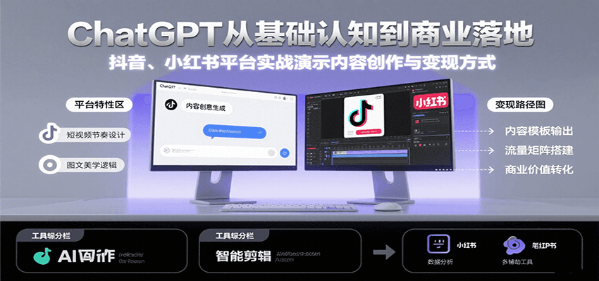 ChatGPT从基础认知到商业落地，实战演示抖音、小红书等平台的内容创作与变现-青年网赚