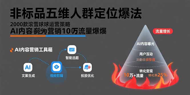 非标品五维人群定位法，2000款滚雪球运营策略，AI内容营销10万流量引爆-青年网赚