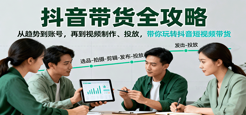 抖音带货全攻略：从趋势到账号，再到视频制作、投放，带你玩转抖音短视频带货-青年网赚