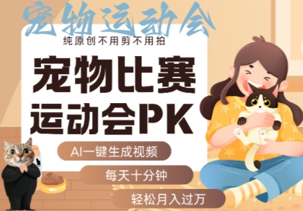 AI一键生成宠物比赛运动会PK视频，纯原创不用剪不用拍，每天十分钟，轻松月入过1W+-青年网赚