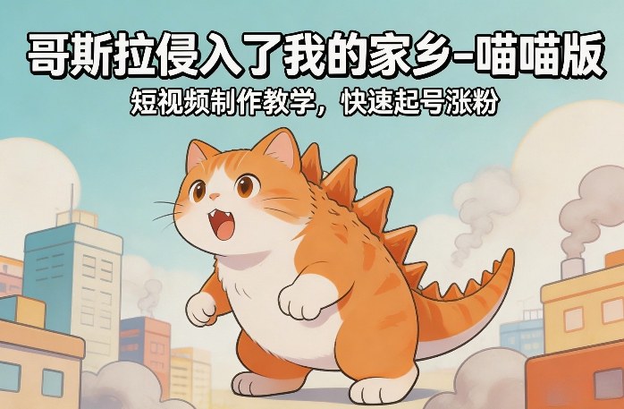 哥斯拉侵入了我的家乡–喵喵版短视频制作教学，快速起号涨粉-青年网赚