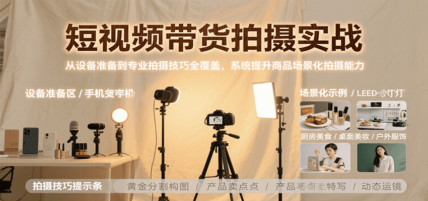 短视频带货拍摄实战，从设备准备到专业拍摄技巧全覆盖，系统提升商品场景化拍摄能力-青年网赚