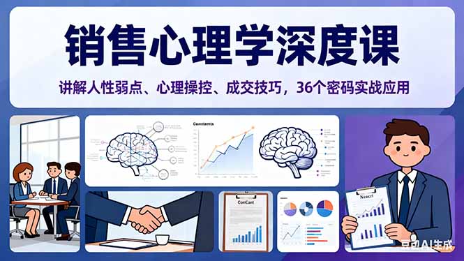 销售心理学深度课，讲解人性弱点、心理操控、成交技巧，36个密码实战应用-青年网赚