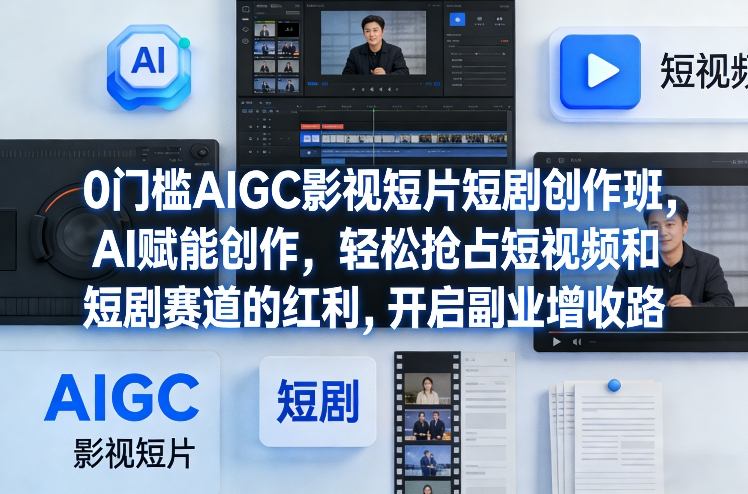 0门槛AIGC影视短片短剧创作班，AI赋能创作，轻松抢占短视频和短剧赛道的红利，开启副业增收路-青年网赚