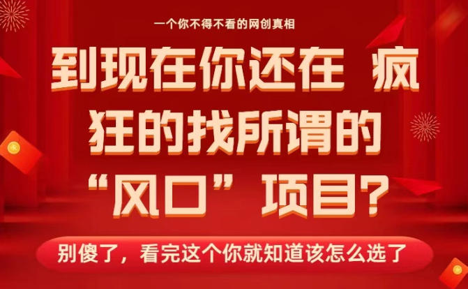 马上26年了，你还在找所谓的风口项目？别傻了，看完这个你全都懂了！【揭秘】-青年网赚