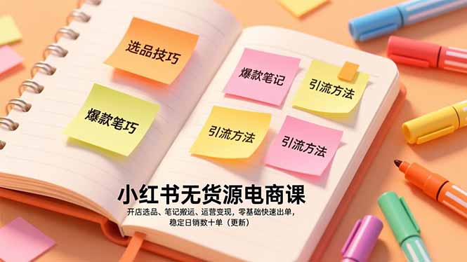 小红书无货源电商课，开店选品、笔记搬运、运营变现，零基础快速出单，稳定日销数十单(更新-青年网赚