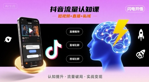 抖音流量认知课，短视频+直播+私域，认知提升，闪电开悟-青年网赚
