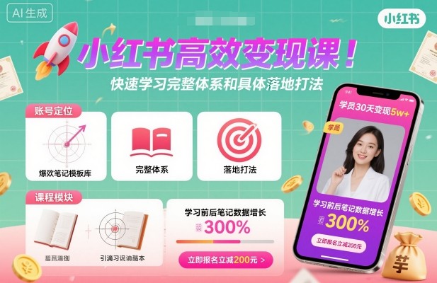 小红书高效变现课，快速学习小红书完整体系和具体落地打法-青年网赚