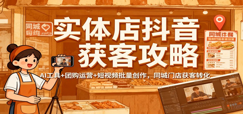 实体店抖音获客攻略:AI工具+团购运营+短视频批量创作,同城门店获客转化-青年网赚