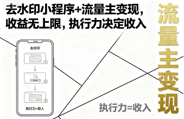 去水印小程序+流量主变现，收益无上限，执行力决定收入-青年网赚