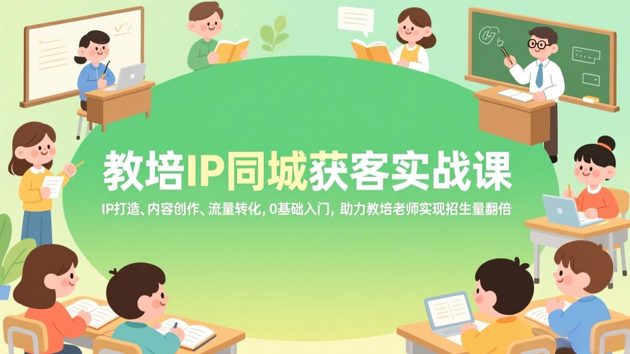 教培IP同城获客实战课，IP打造、内容创作、流量转化，0基础入门，助力教培老师实现招生量翻倍-青年网赚