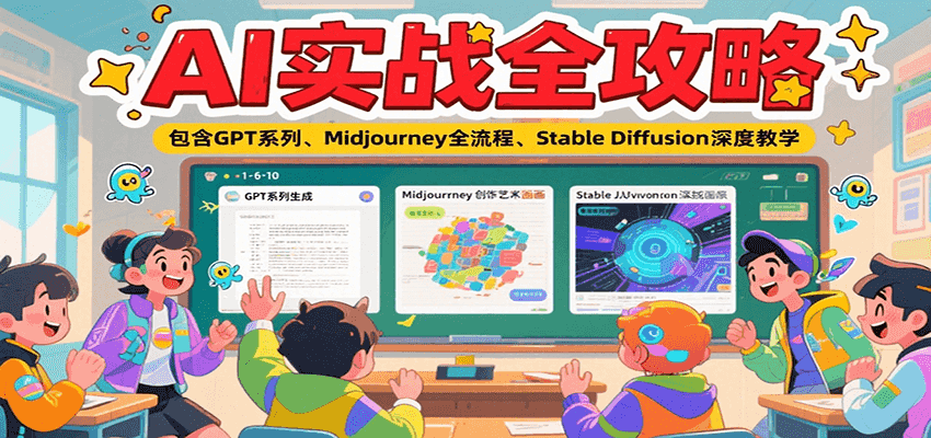 AI实战全攻略，包含GPT系列、Midjourney全流程、Stable Diffusion深度教学-青年网赚