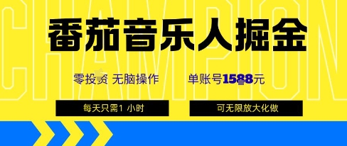 番茄音乐人掘金，单账号最高可撸1k+，可无限矩阵去做，零投入-青年网赚