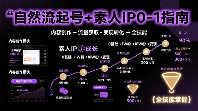 自然流起号+素人IP0-1指南，快速掌握内容创作-流量获取-变现转化-全技能-青年网赚