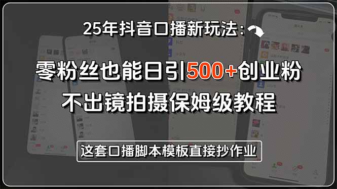 25年抖音口播新玩法：零粉丝也能日引500+创业粉，不出镜拍摄保姆级教程…-青年网赚