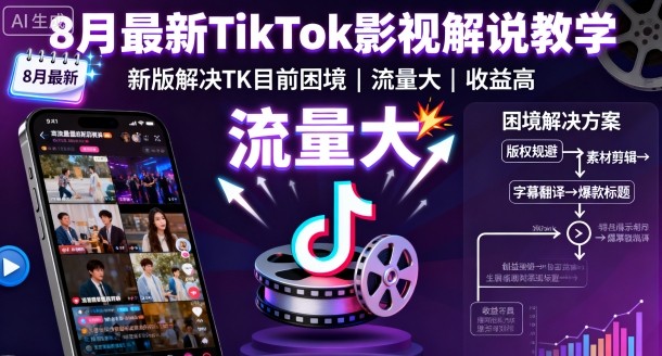 8月最新TikTok影视解说教学，新版解决TK目前困境，流量大，收益高-青年网赚