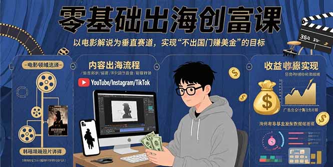 零基础出海创富课：以电影解说为垂直赛道，实现不出国门赚美金的目标-青年网赚