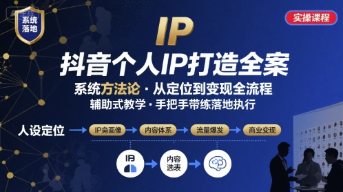 抖音个人IP系统落地实操大课，实操课程，辅助落地-青年网赚