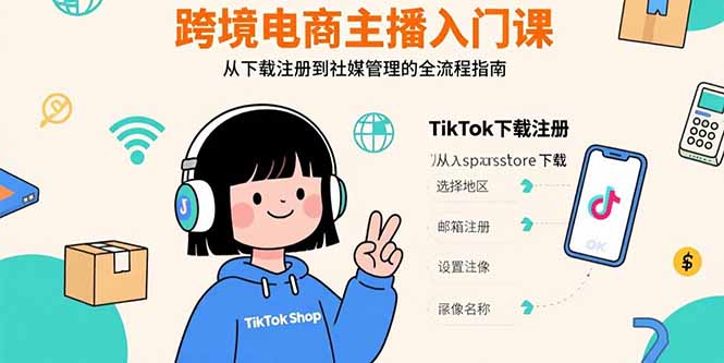 跨境电商主播入门课，TikTok下载注册，支付工具配置，社媒账号管理全流程-青年网赚