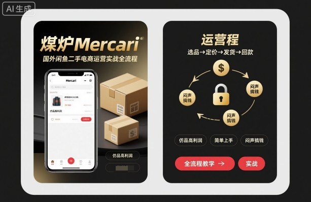 煤炉Mercari国外闲鱼二手电商运营实战全流程，仿品高利润，简单上手，闷声搞钱-青年网赚