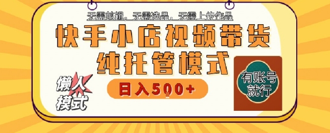 快手小店托管代运营，无需剪辑，无需选品，无需上传作品，全程无需操作，轻松月入5k+【揭秘】-青年网赚
