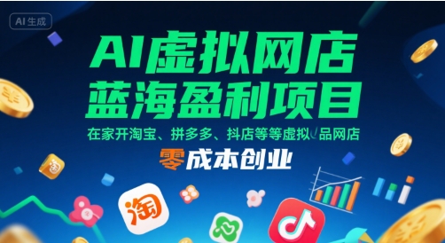 AI虚拟网店蓝海盈利项目，在家开淘宝、拼多多、抖店等虚拟品网店，零成本创业-青年网赚