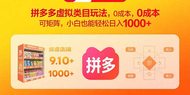 拼多多虚拟类目玩法，0成本，可矩阵，小白也能轻松日入1000+-青年网赚