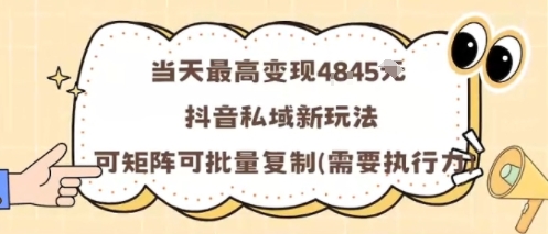 当天最高变现1k+，抖音私域新玩法，可矩阵可批量复制-青年网赚