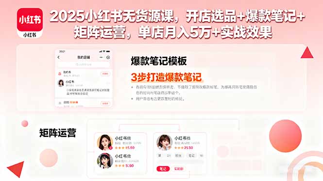 2025小红书无货源课，开店选品+爆款笔记+矩阵运营，单店月入5万+实战效果-青年网赚