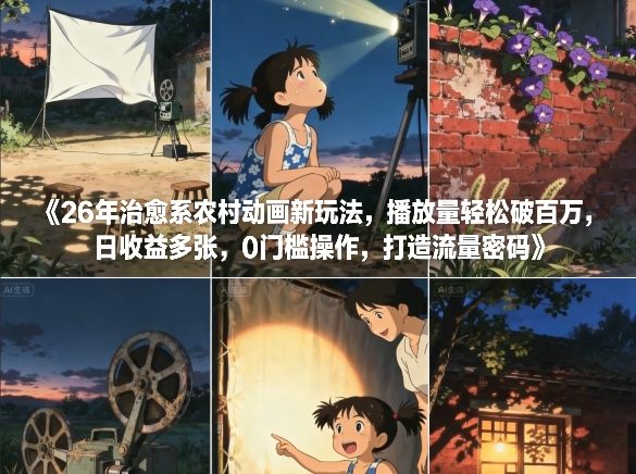 26年治愈系农村动画新玩法，播放量轻松破百万，日收益多张，0门槛操作，打造流量密码-青年网赚