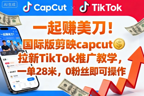 一起賺美刀！国际版剪映capcut拉新TikTok推广教学，一单28米，0粉丝即可操作(附推广入口和教学)-青年网赚