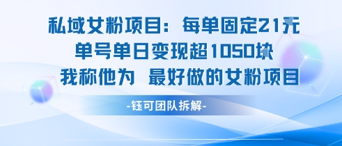私域女粉项目：每单固定21块，单日变现超1k+，最好做的女粉项目-青年网赚